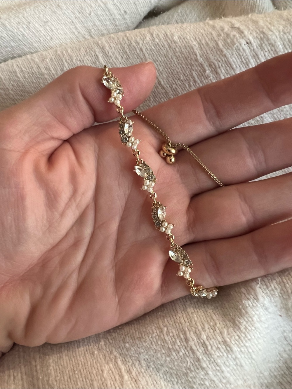 Gold Crystal and Pearl Slider Bracelet - Women's Jewelry